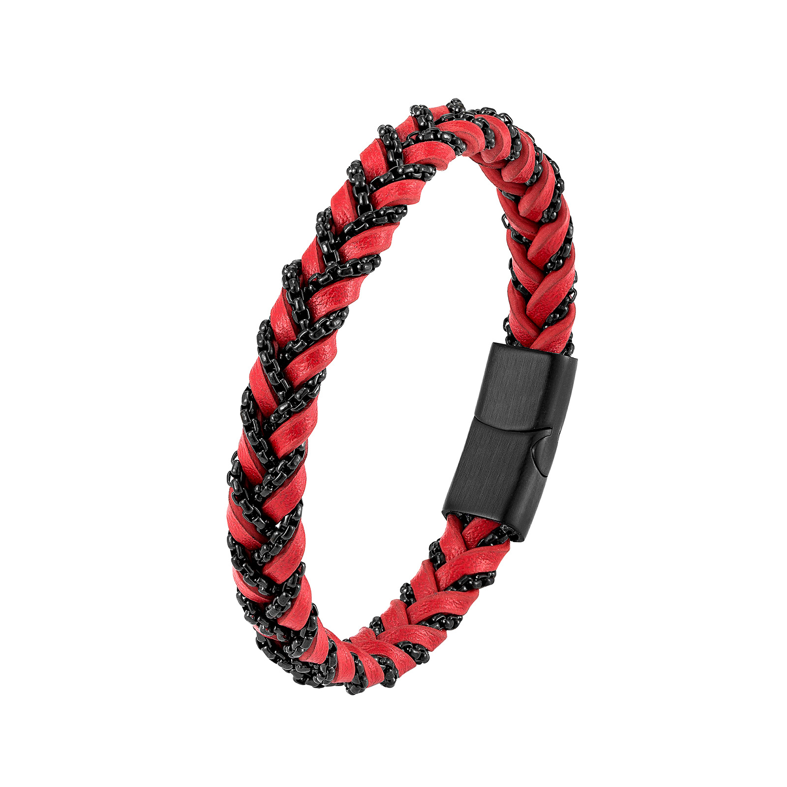 Red leather black chain
