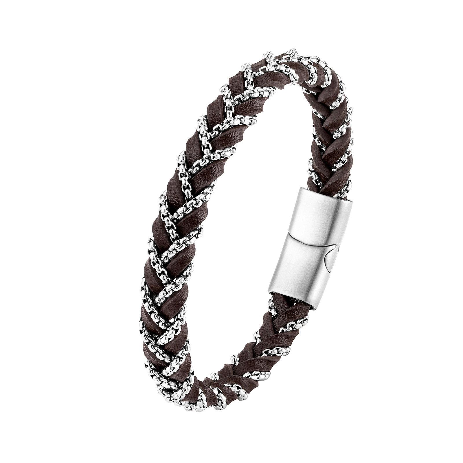 Brown leather steel chain