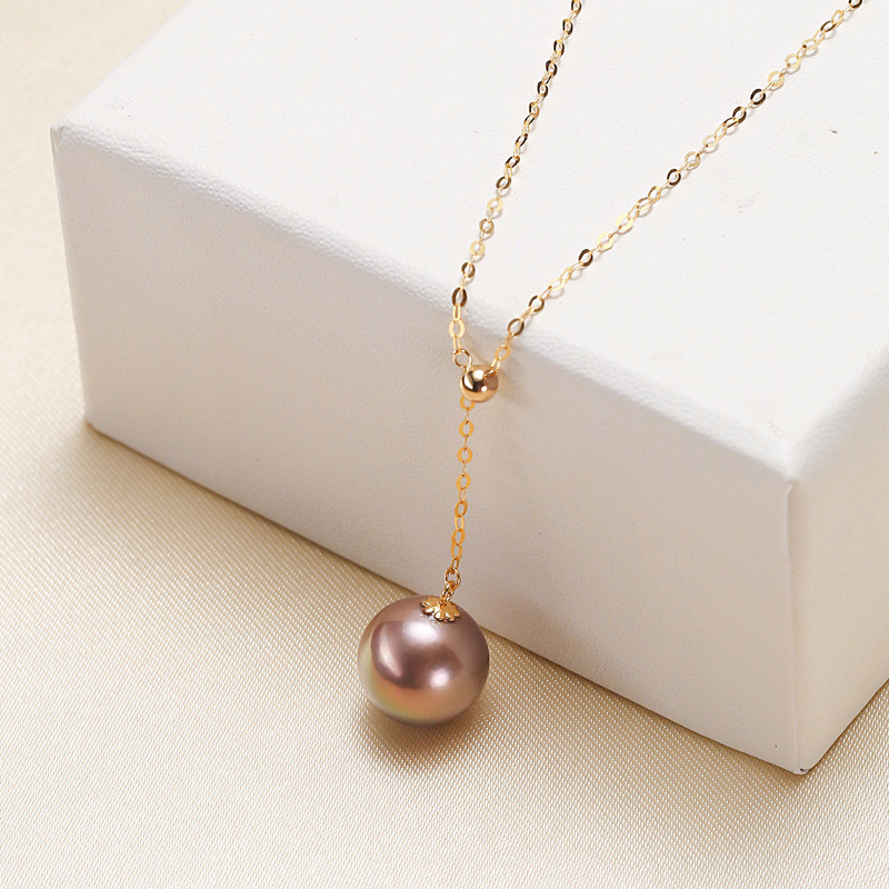 6:10mm Purple Edison Pearl with 18K gold chain