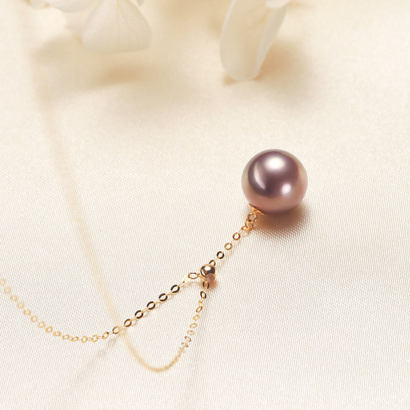 8:10mm purple pearl with gold plated Thai silver chain
