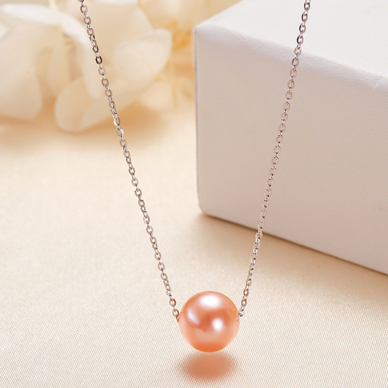 pink pearl with platinum silver chain