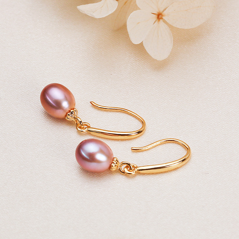 7mm pink purple pearl with gold ear hook