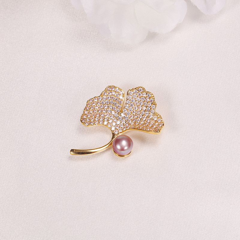 8mm pink purple white pearl gold brooch