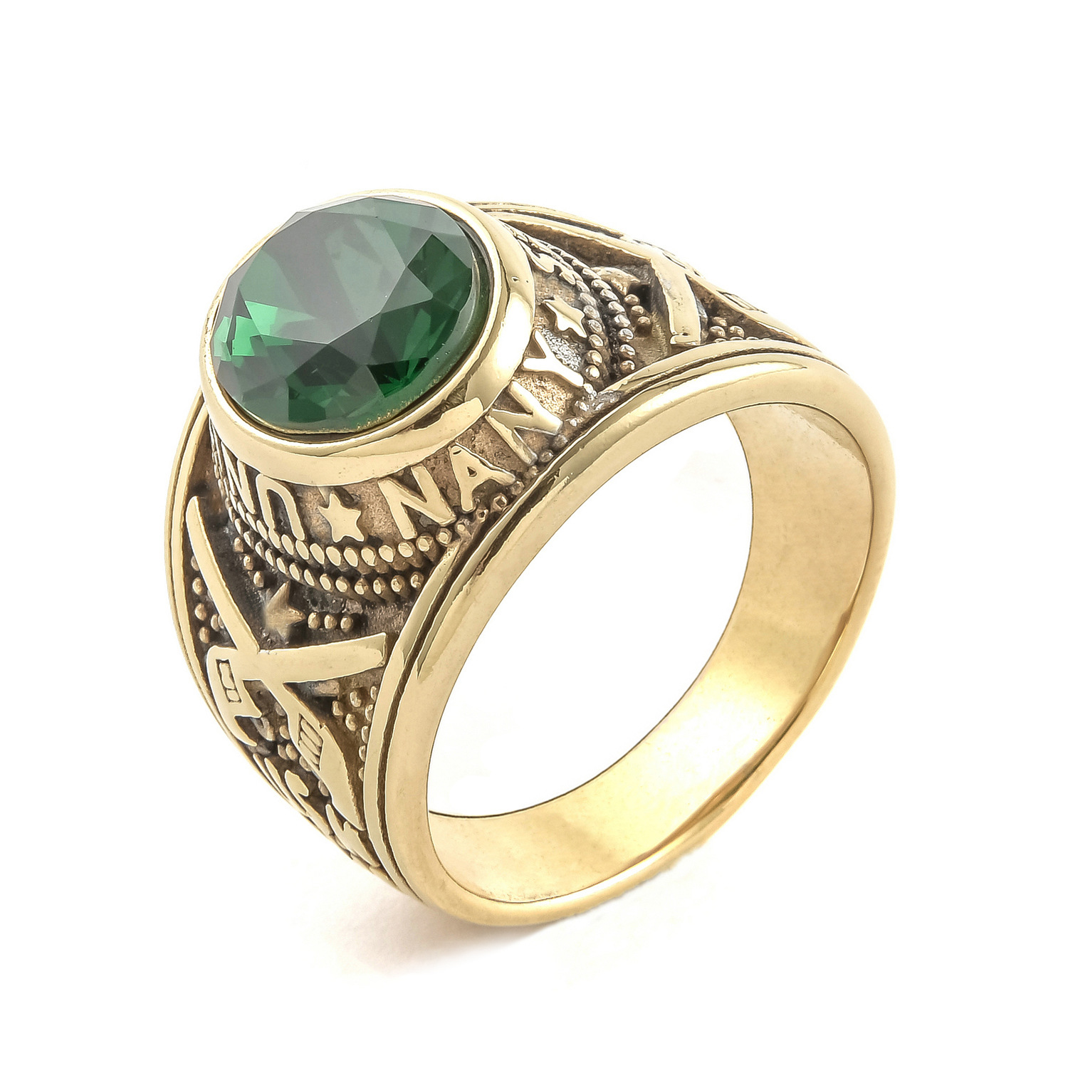 gold plated with green rhinestone 7#