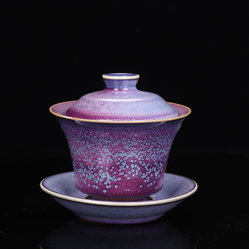 Jun Kiln Purple spot knot high cover bowl 9.6 * 9cm