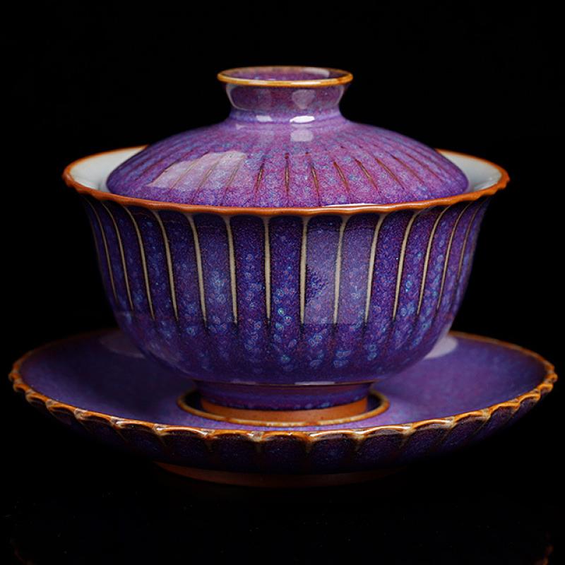 Jun Kiln Purple stripes cover bowl 11.5 * 8.5 cm
