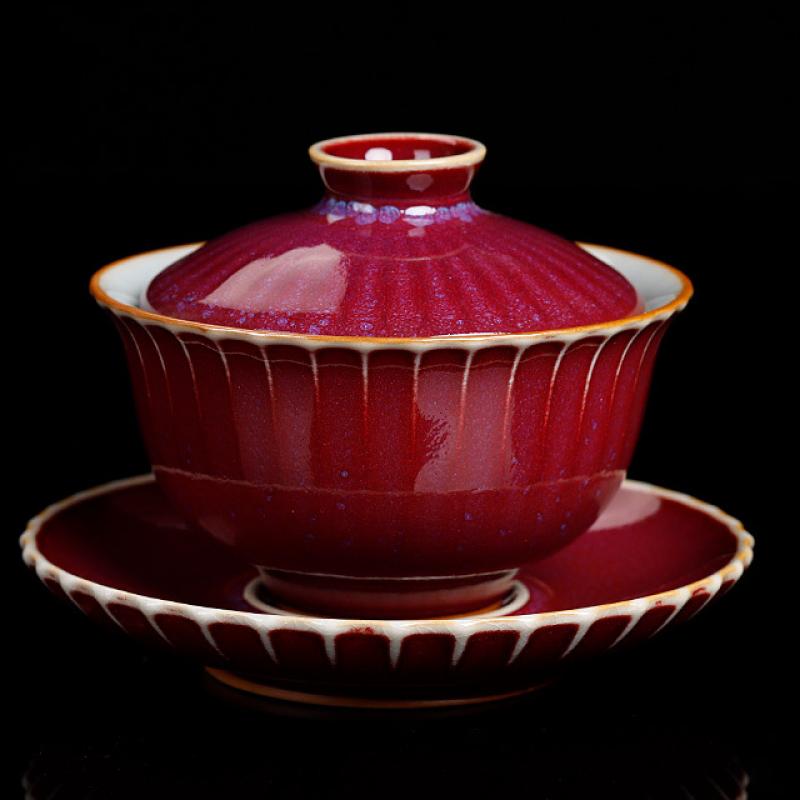 Jun Kiln Red stripe cover bowl 11.5 * 8.5 cm