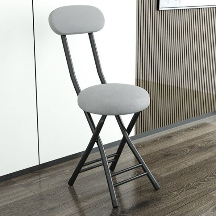 Velvet grey folding chair ( black frame )