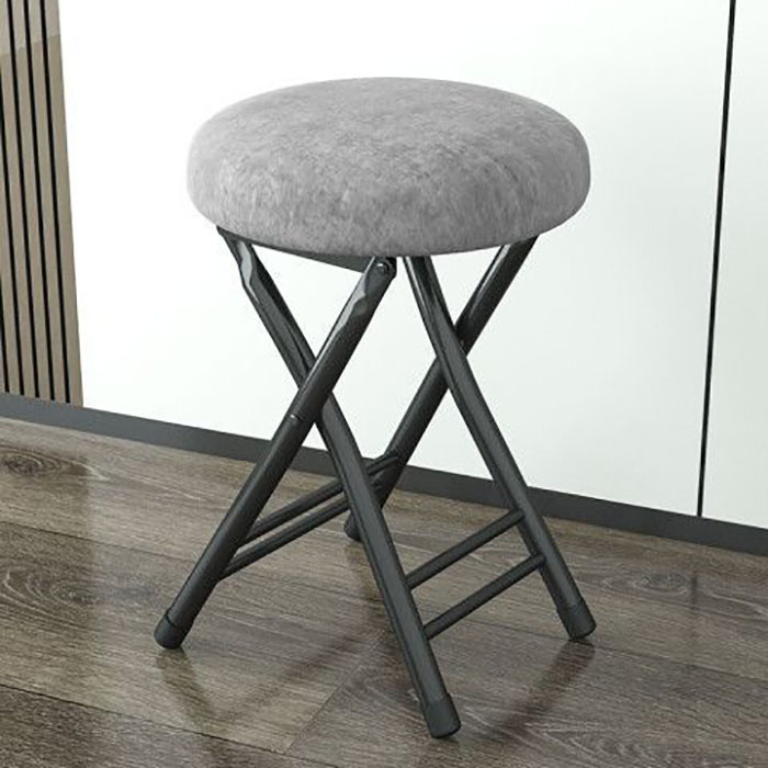 Velvet grey folding stool ( black frame )