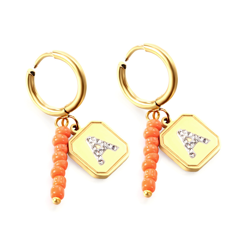 2:Orange beads   square with white diamonds A stud earrings gold