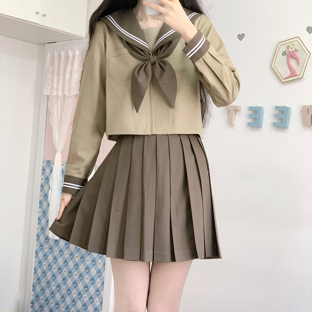 Coffee two long sleeves   short skirt   gold fish knot