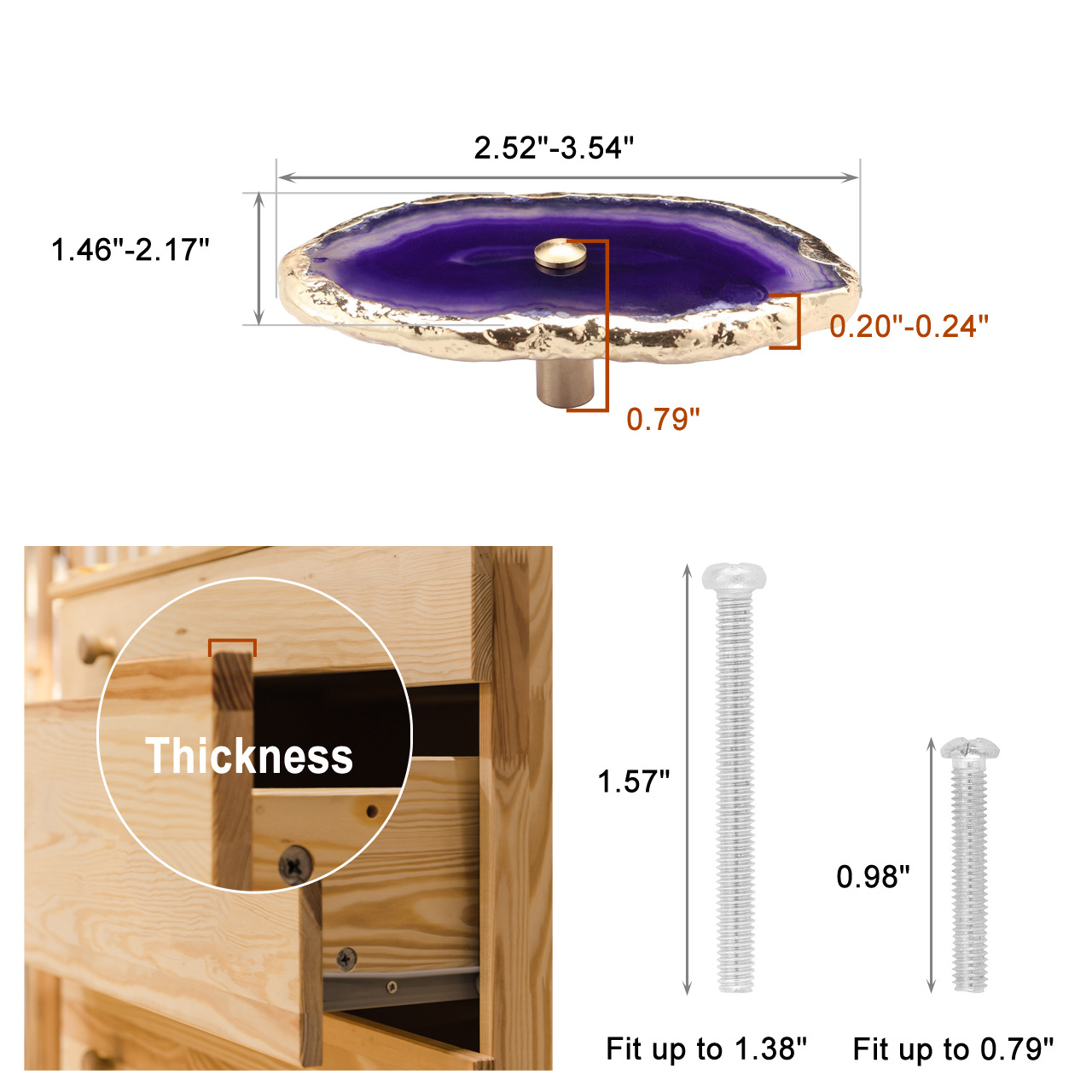 Gdw-purple gold-plated onyx handle with two screws