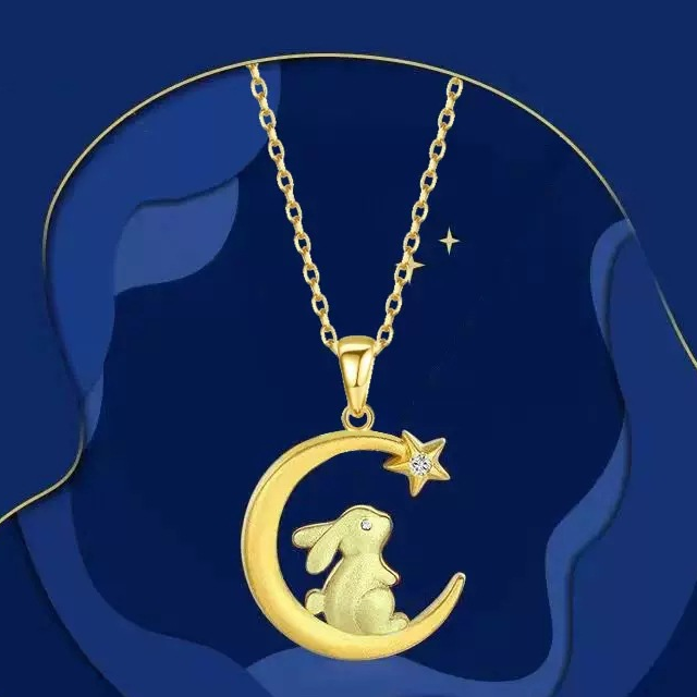 Rabbit pendant necklace under the moon