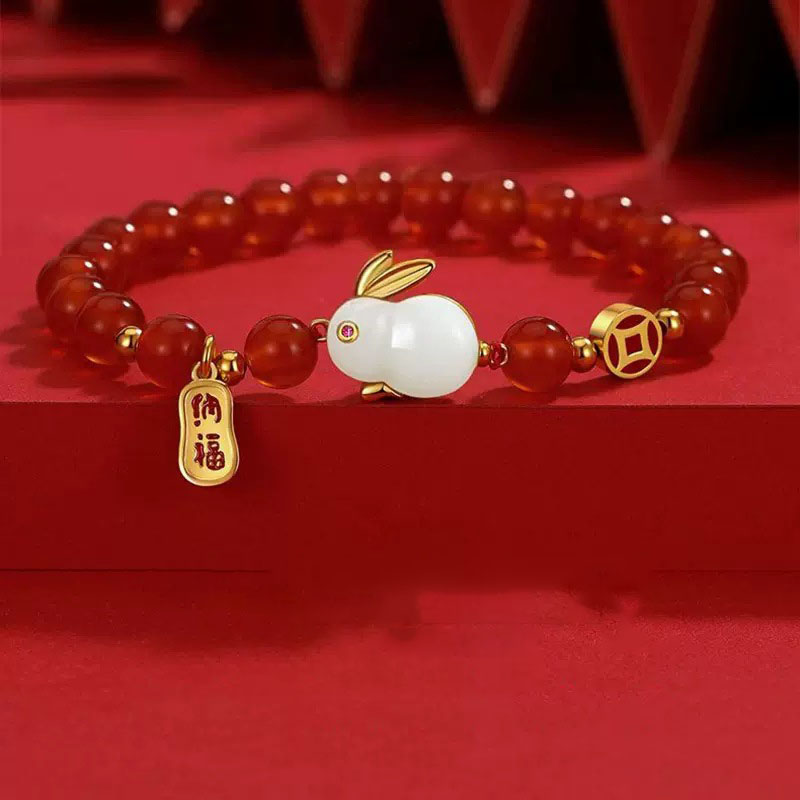 Red Beads + Nafu + Rabbit bracelet