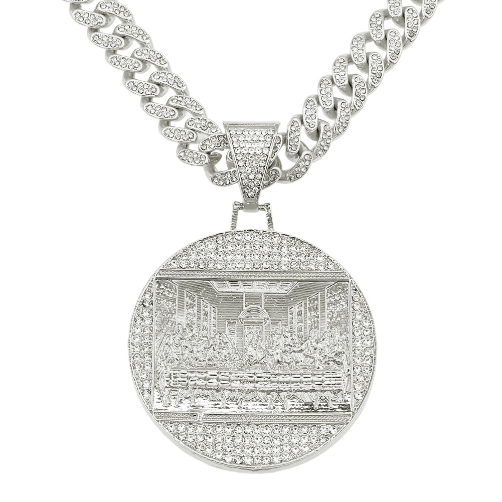 2:Silver (Round Plate) - With 5525 Model 50cm Cuban chain