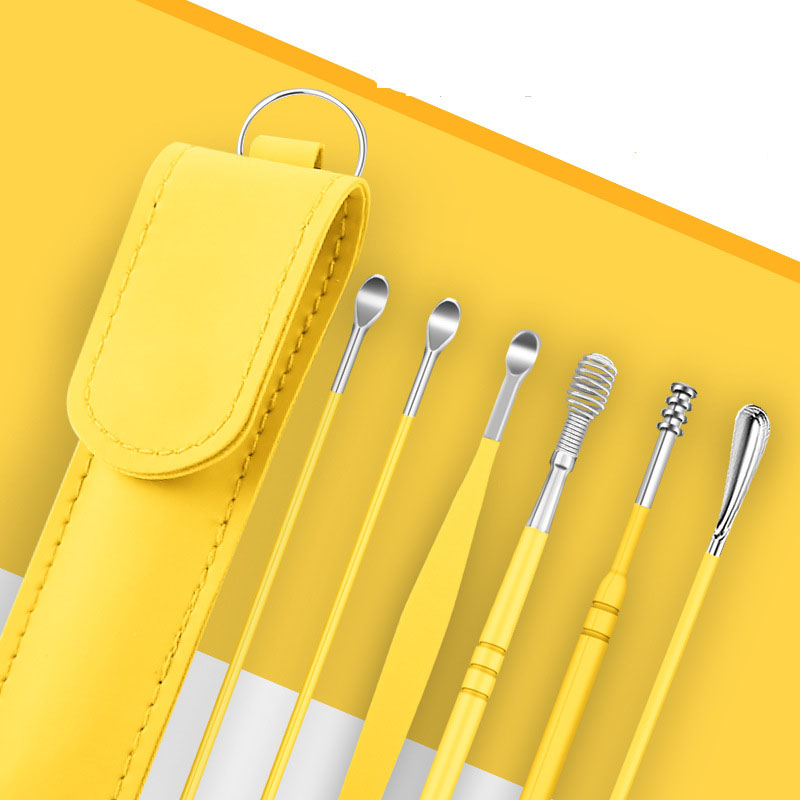 Yellow Ear Spoon 6-piece set  Lemon Yellow Leather case