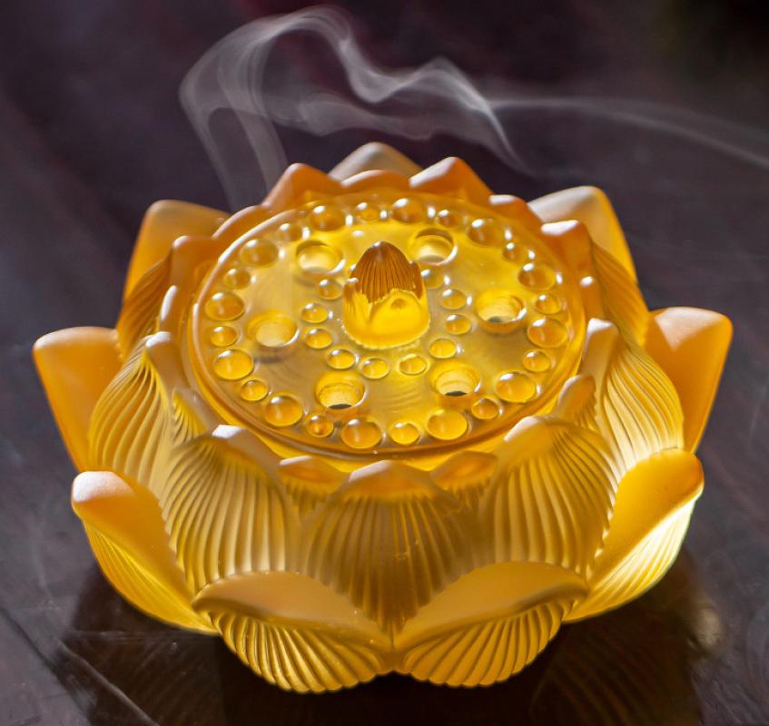 Amber and yellow glass incense burner