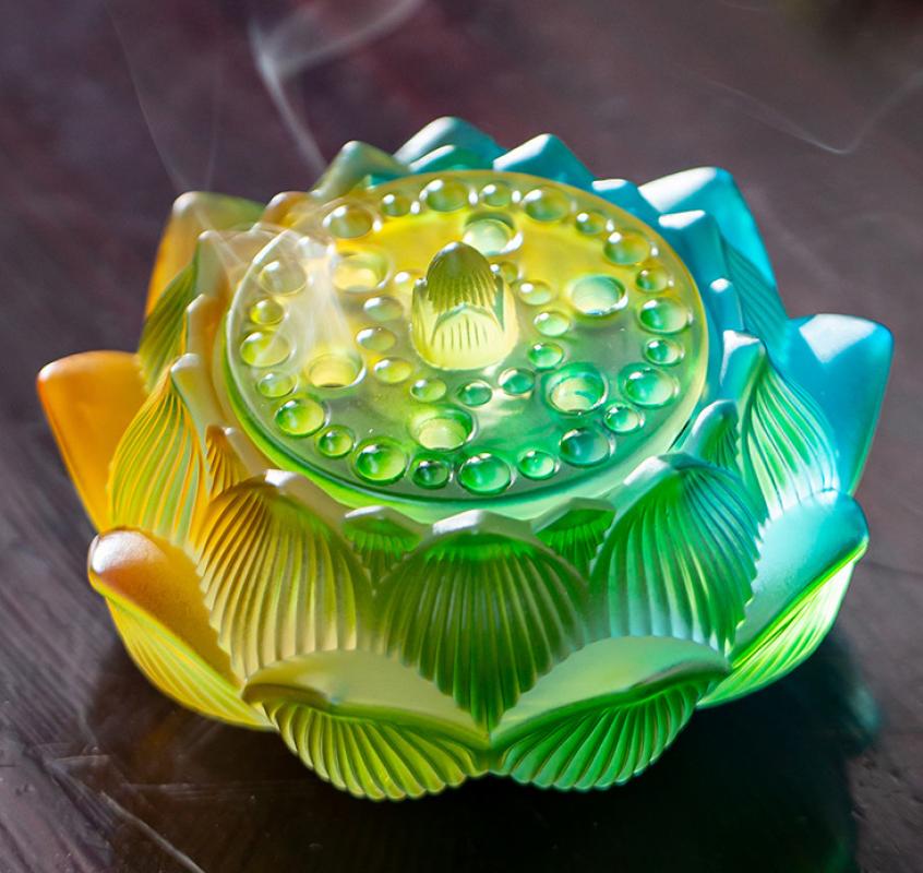 Magic colored glass lotus incense burner