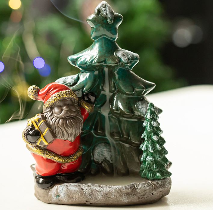 Christmas reverse flow incense burner/dark green 13*8.8*17.8cm