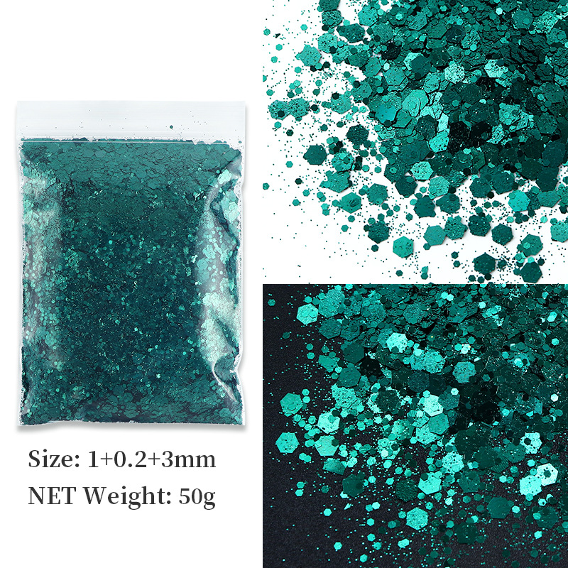 2:50g Bag Large Mix Glitter - Emerald Size 12