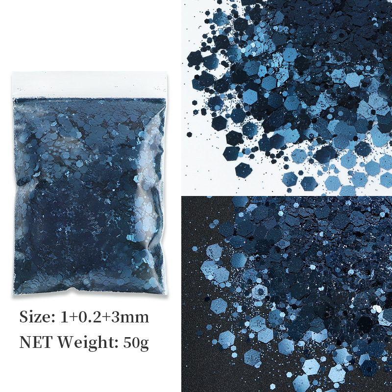 50g Bag Large Mix Glitter - Gem Blue Size 13