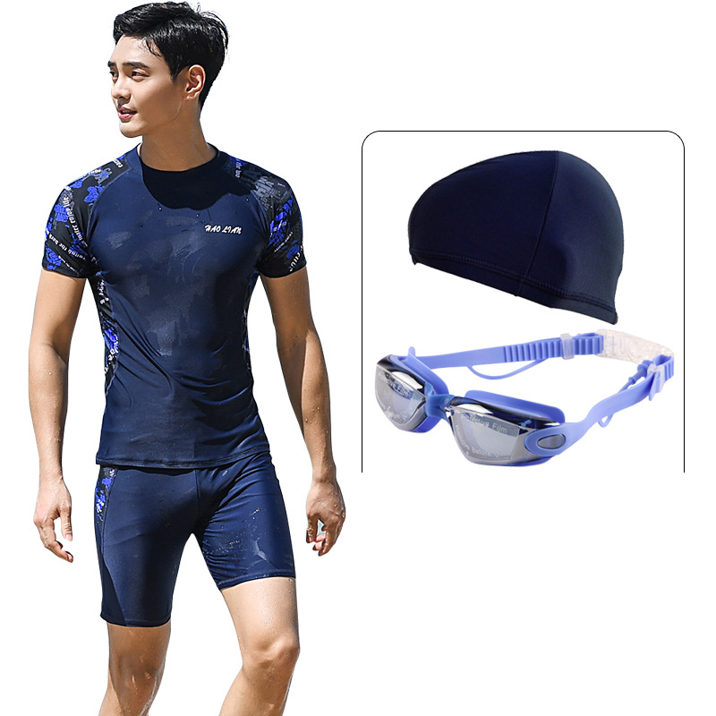 9577 Short-sleeved top   five-point pants (navy blue)   goggles   swim cap