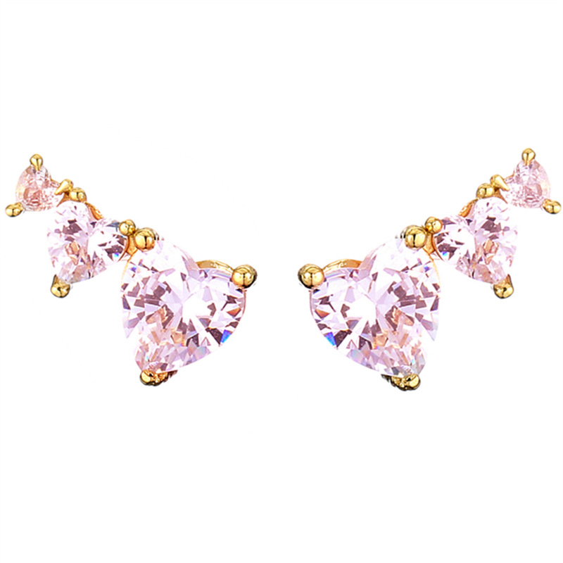 7:Gold Pink Drill Stud Earrings 1 pair