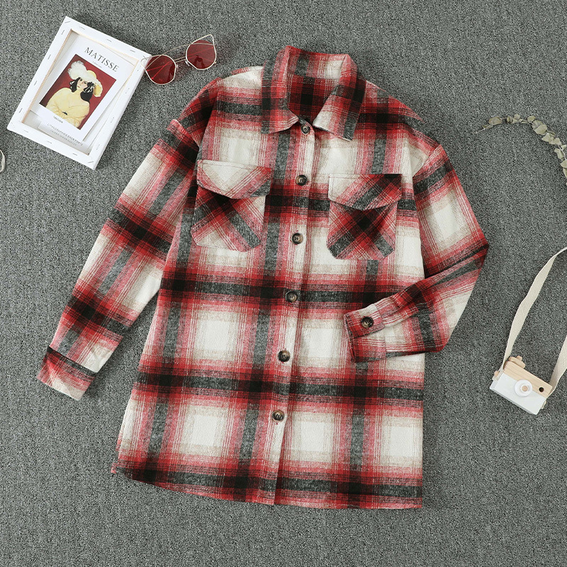 851787 red and white checked shirt