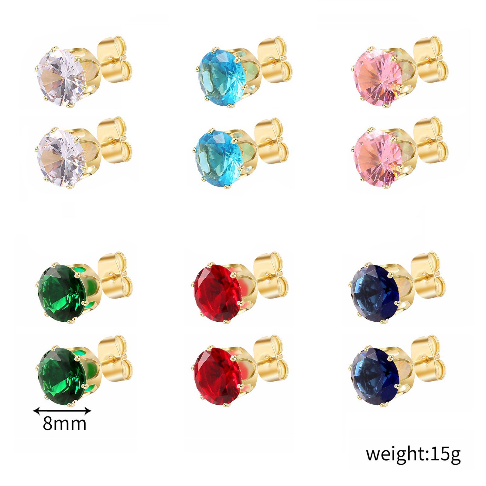 E2108-12 Color zirconium Gold Stud Earrings
