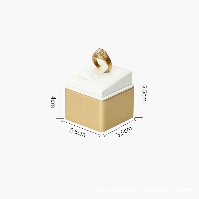 26-Gold with white drawing ring Rounded finger display Holder 7x5.5x5.5cm