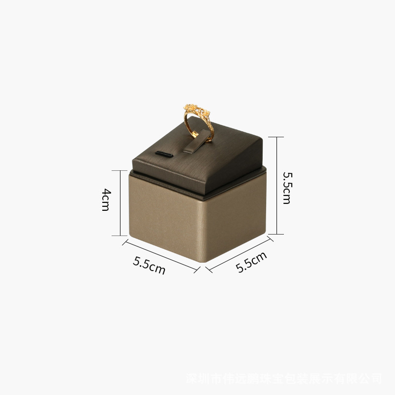 3:81-Brown with Champagne Brushed Right Angle Ring Display Holder 5.5x5.5x5.5cm