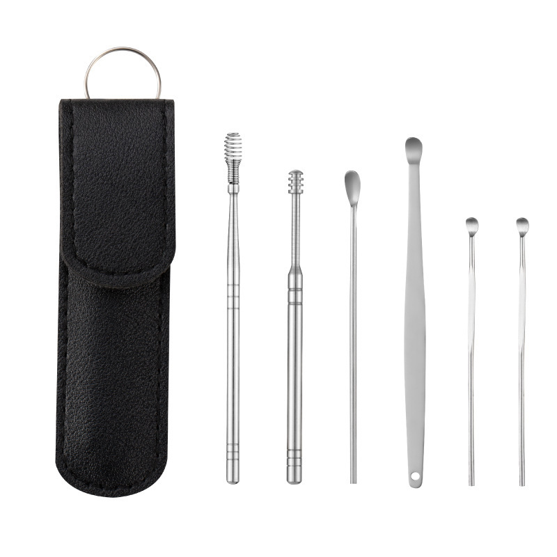 Black leather ear Spoon set of 6 pieces