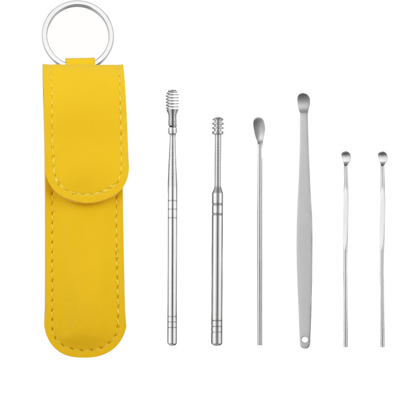 Yellow Leather sleeve ear Spoon 6-piece set