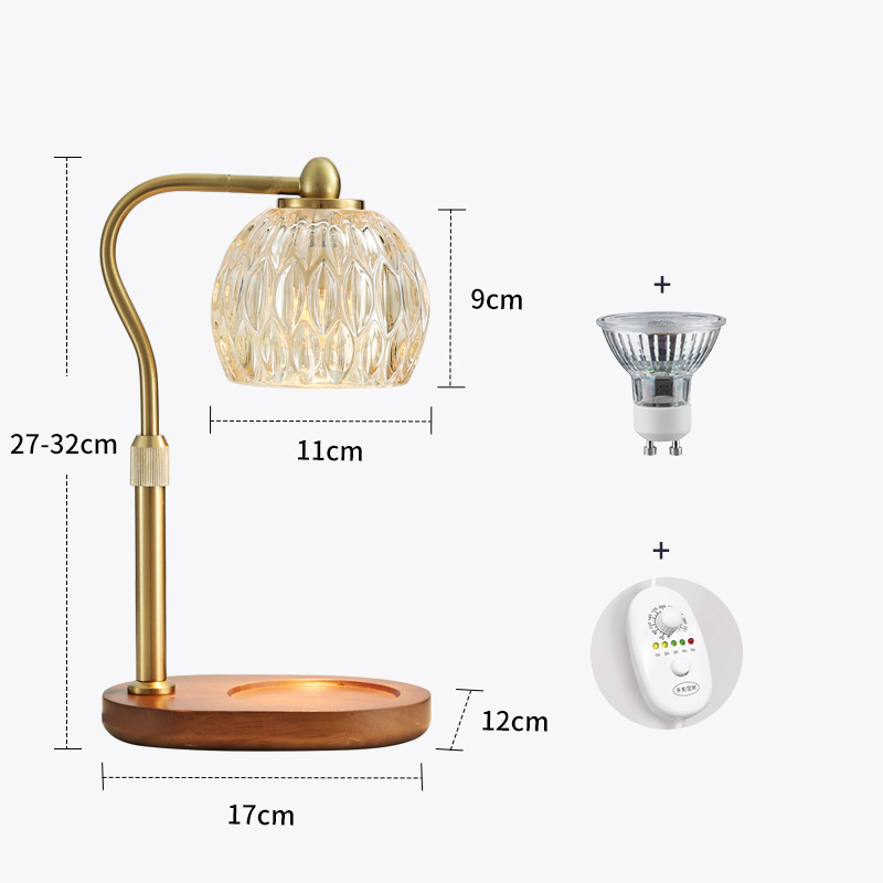 Walnut base, Crystal Lampshade, no candle, timing dimmer switch