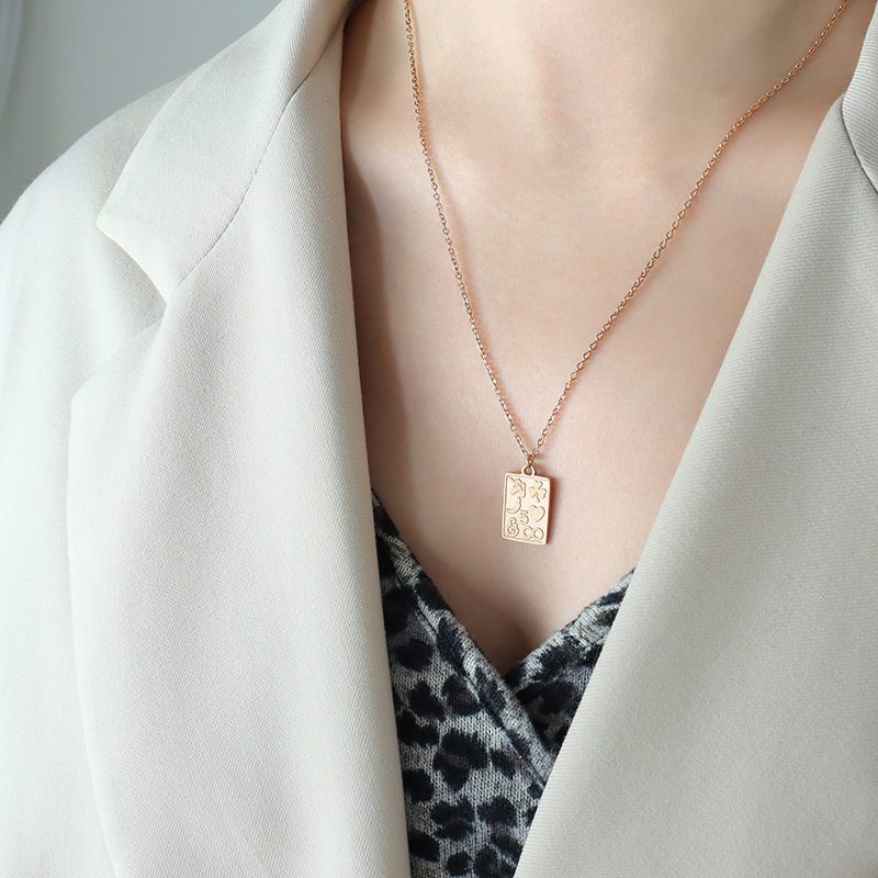 Rose gold square medal necklace - 46cm