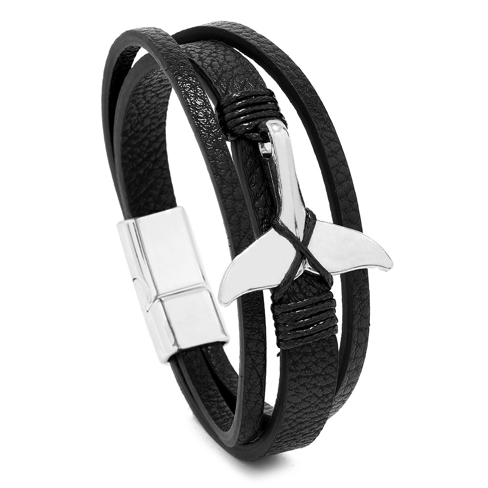 Black leather and white buckle