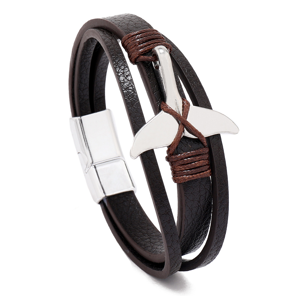 Brown leather with white buckle