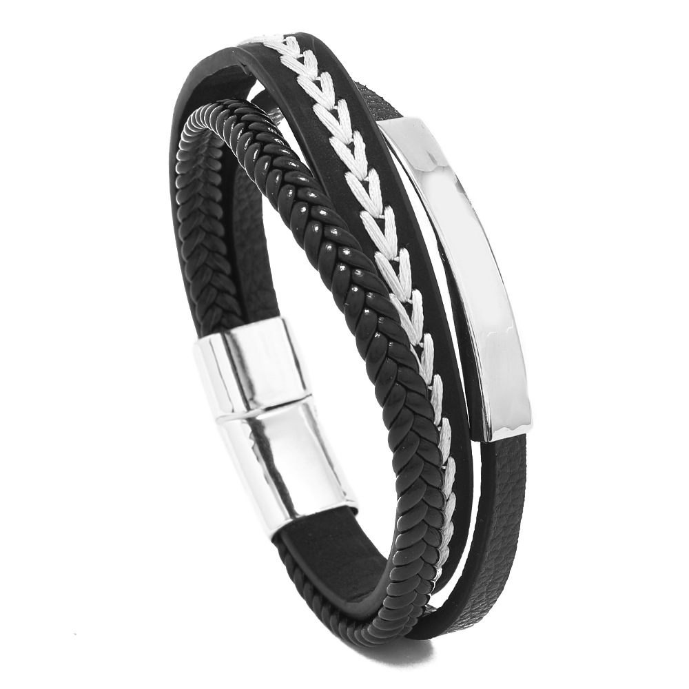 Black leather and white buckle