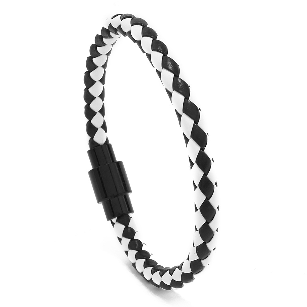 Black and white leather black buckle