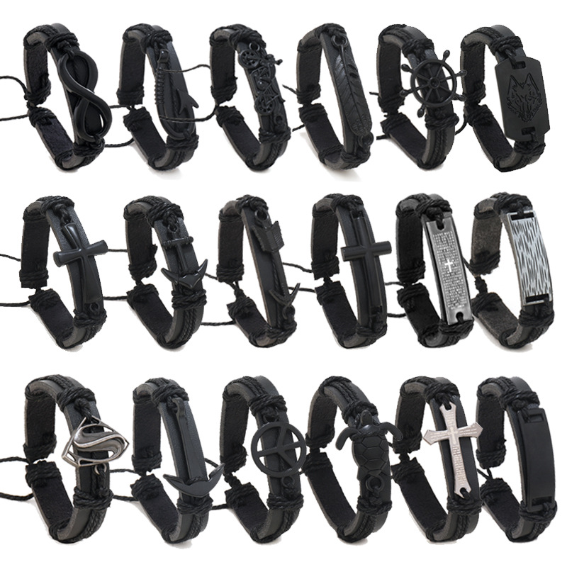 18 black leather bracelets
