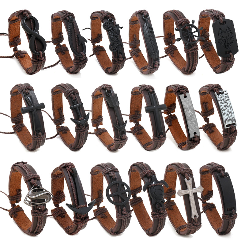 18 brown leather bracelets