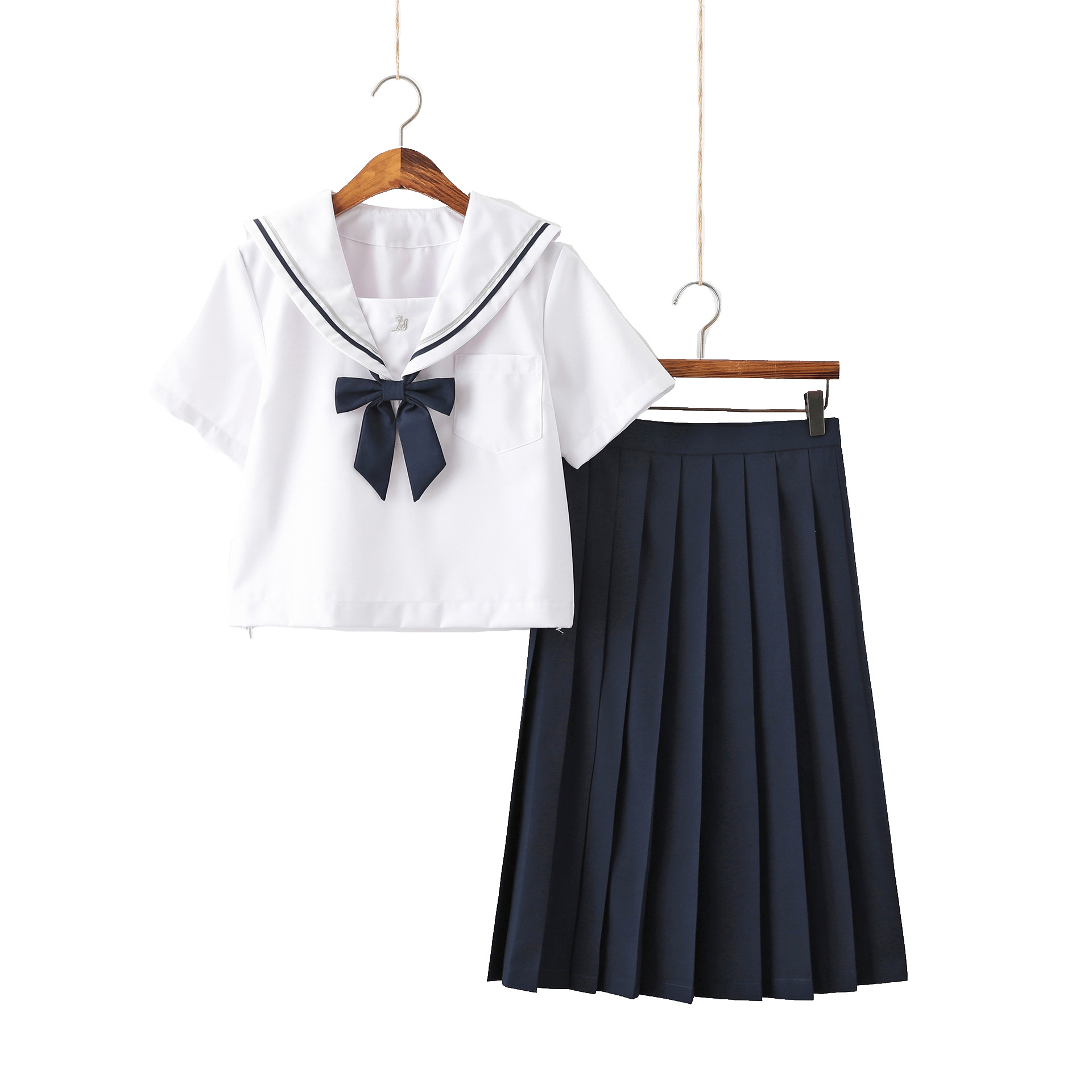 [Kishi Jing Short sleeve   navy blue mid-skirt   Navy blue bow tie]