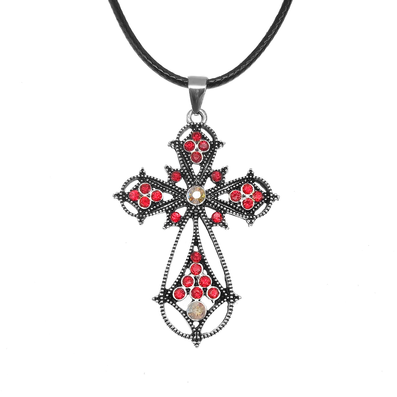 Red Diamond+Colorful Diamond Cross Necklace