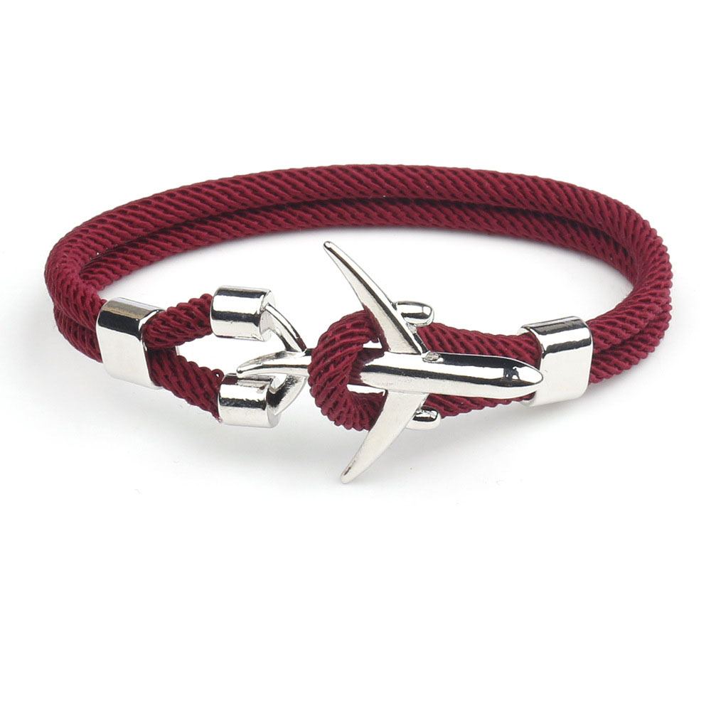 Silver double-hole wine red rope