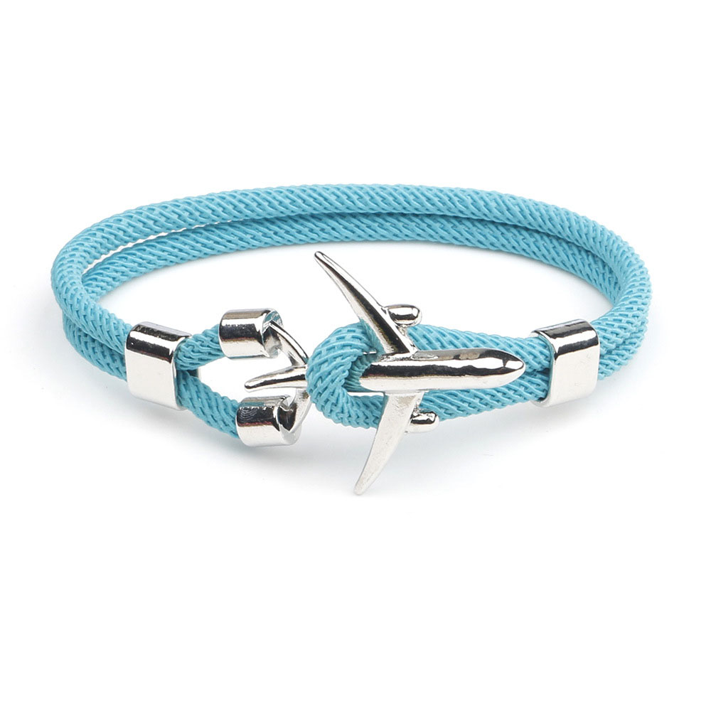 Silver double-hole sky blue rope