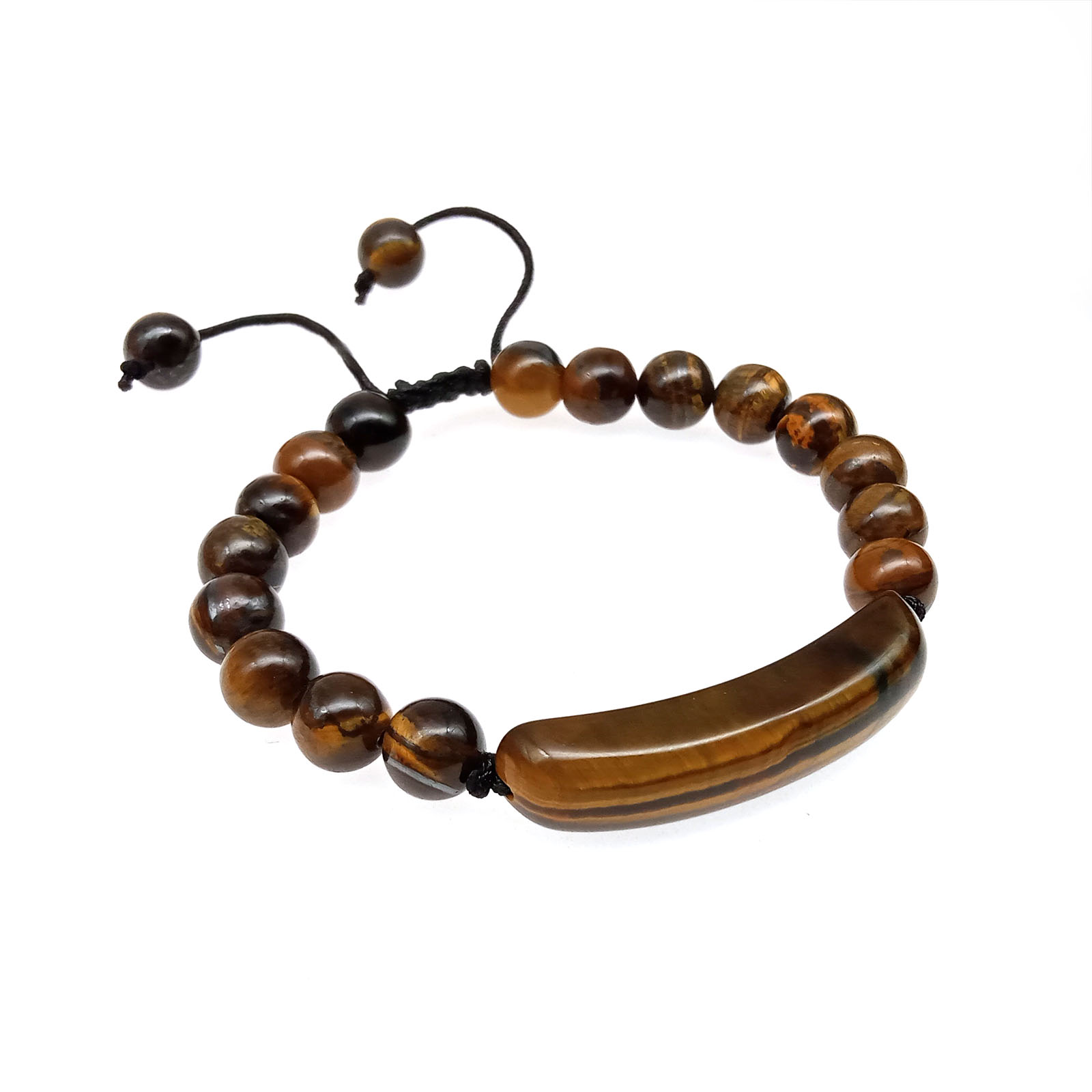 Adjustable size, made of 18 8mm round beads and a long strip