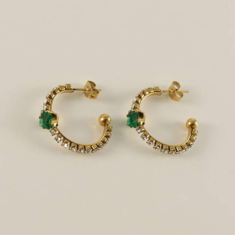 Earrings, malachite green