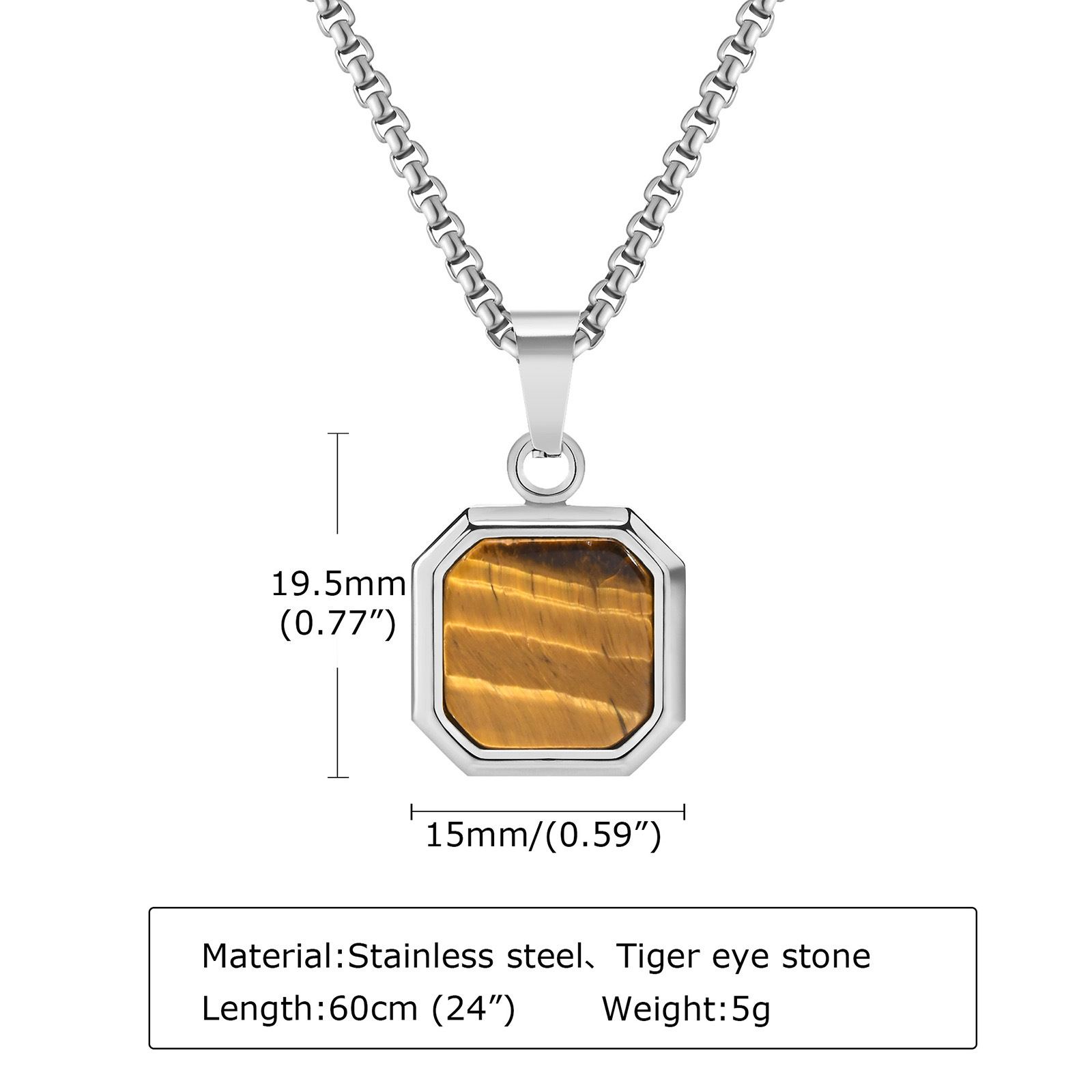 Tiger Eye Stone Pendant with chain 60cm