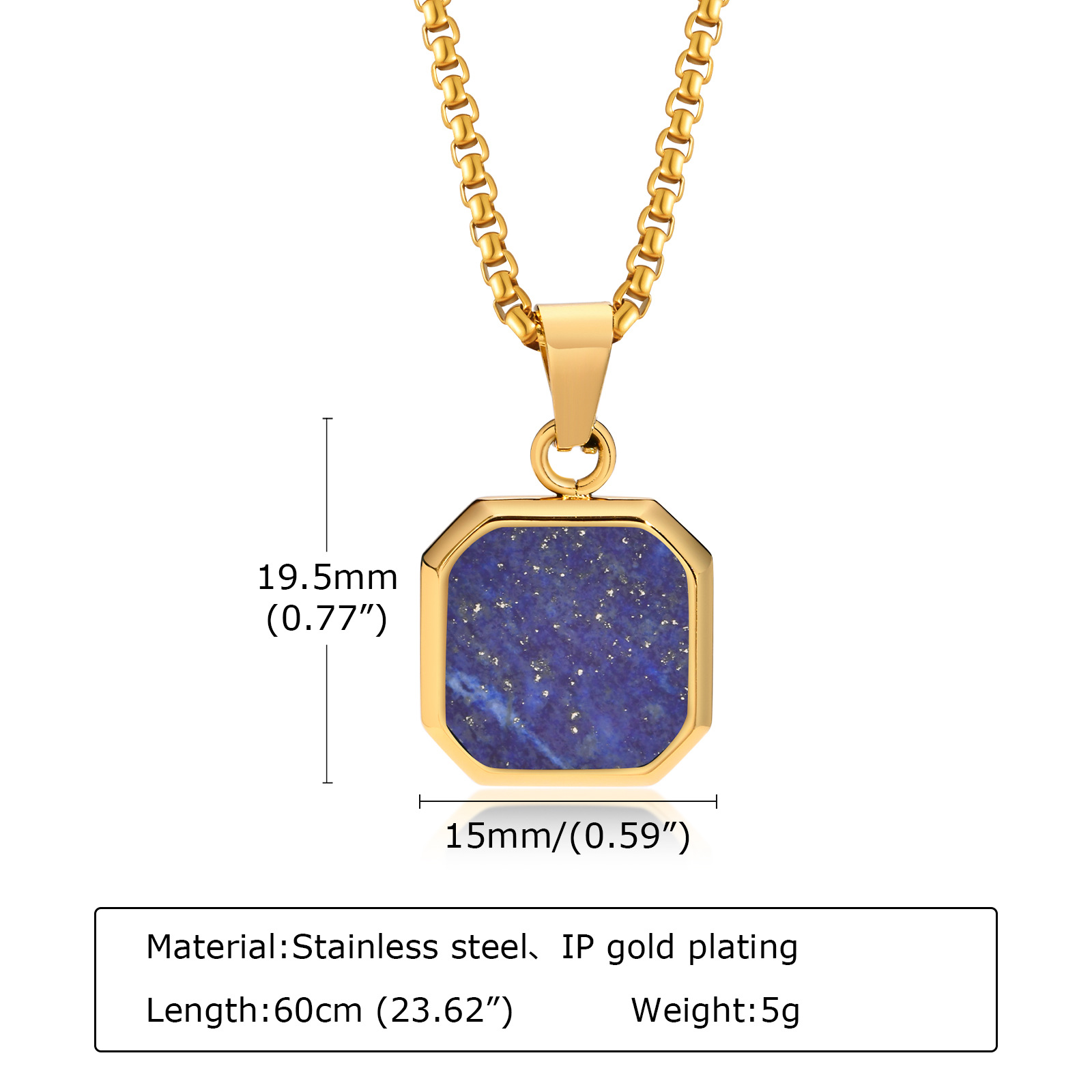 Lapis Lazuli Gold Pendant with chain 60CM