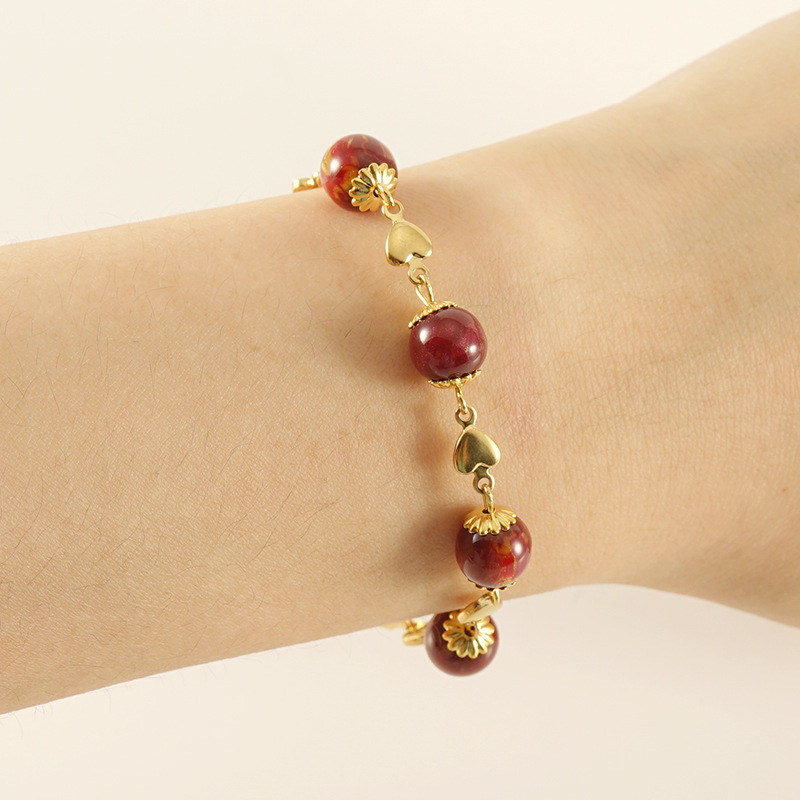 2:Amber dark red five beads